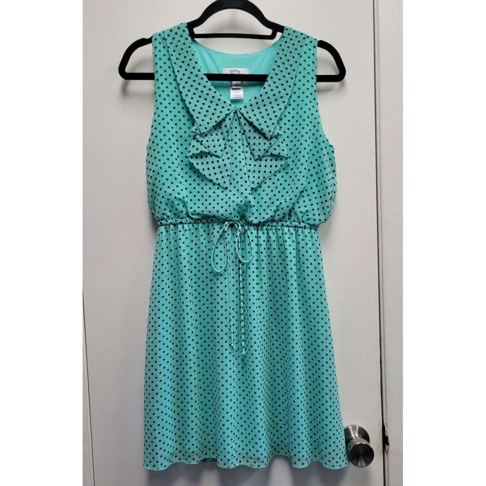 Sweet storm  Aqua Polka‎ dotted Dress Women's Size Large EUC ( Read)